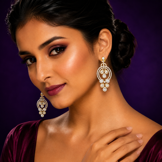 Gold Plated CZ Dangle Earrings with Teardrop Accents