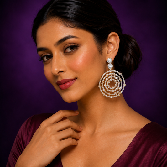 Elegant Round Hoop Drop Earrings with cz stone and Gold Plated