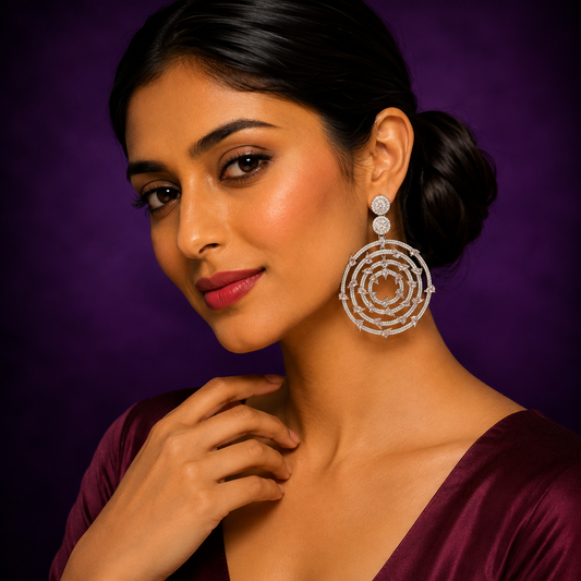 Elegant Round Hoop Drop Earrings with cz stone