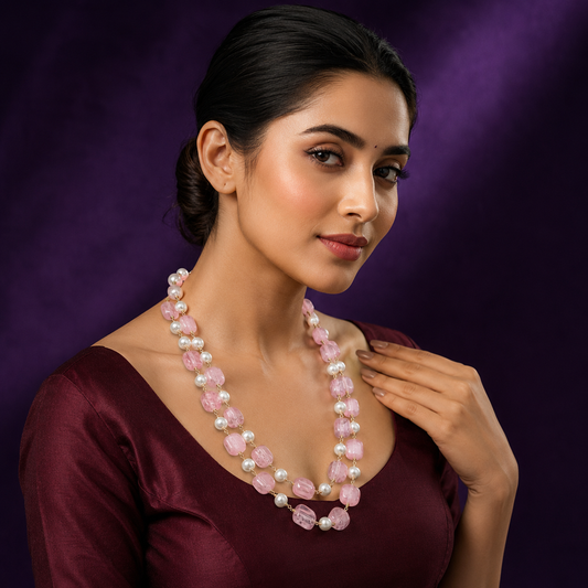 Avika two layered pink and pearl mala for women