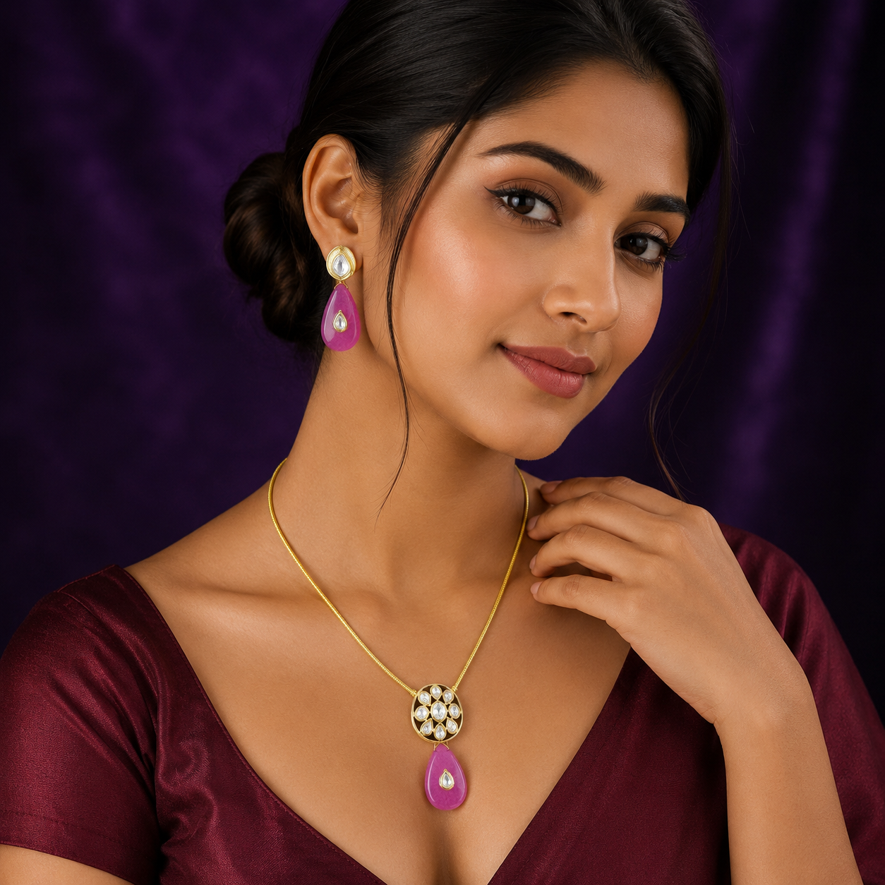 Kiara Oval kundan hasli in Ruby for woman