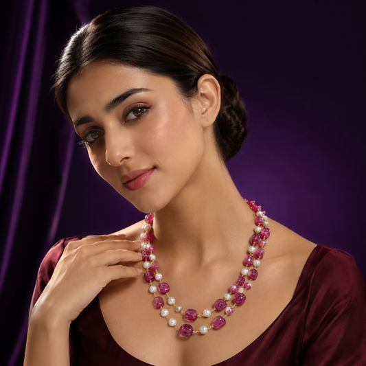 Avika two layered Ruby and pearl mala for women