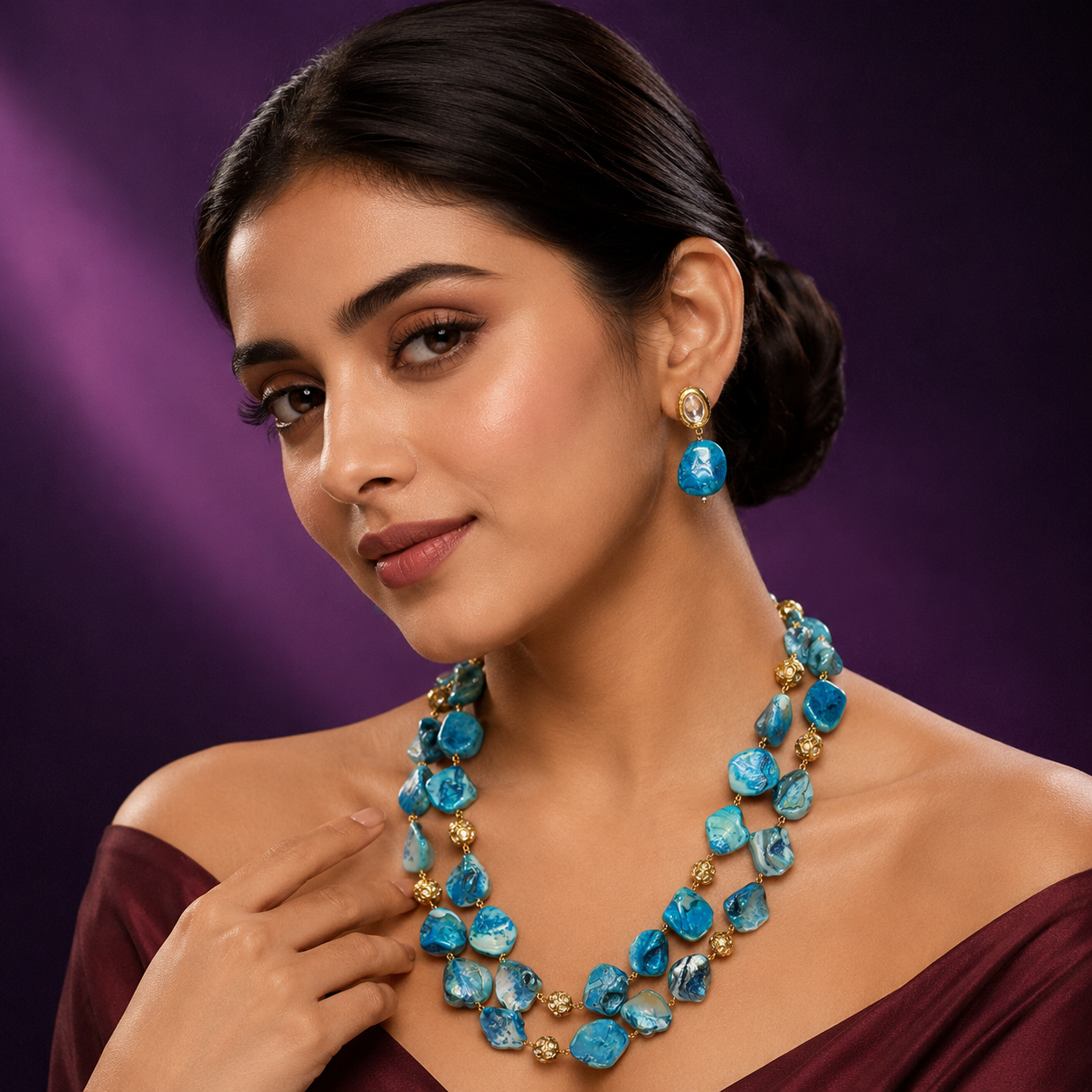 Elegant Turquoise double layered necklace mala for women