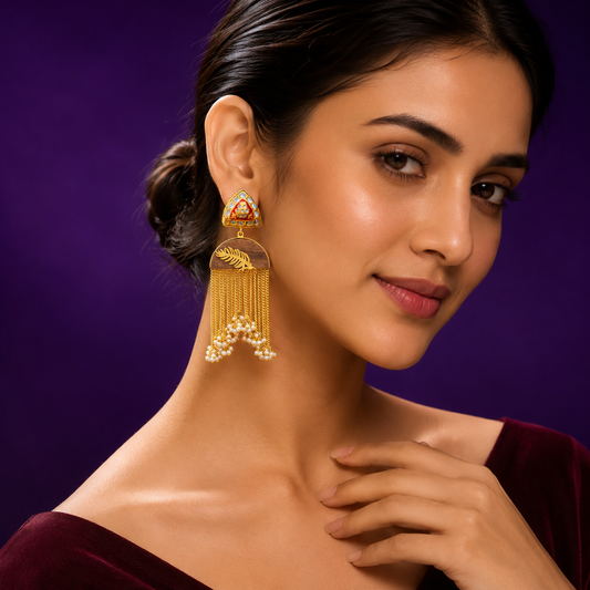 Riddhima Wooden Necklace With Gold Plated Chain In Beads Drop For Women