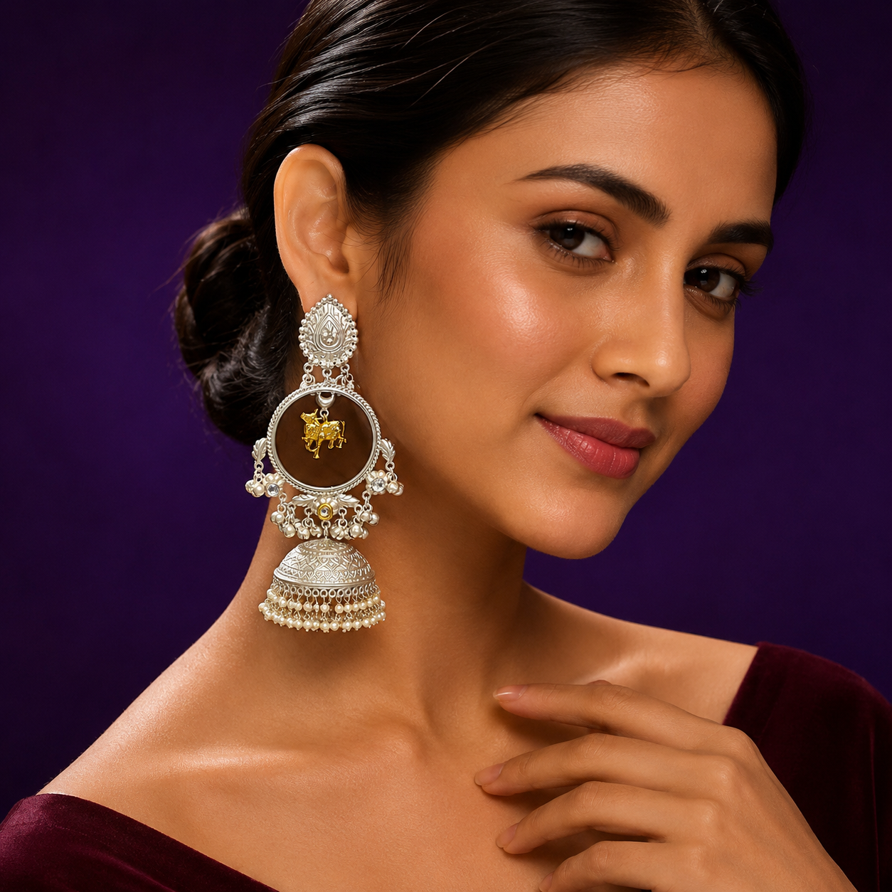 Muskan Silver Look Alike Earings IN Jhumki Drops  For Women