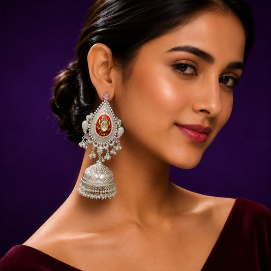 Muskan Silver Look Alike Earings IN Kundan And Jhumki Drops  For Women