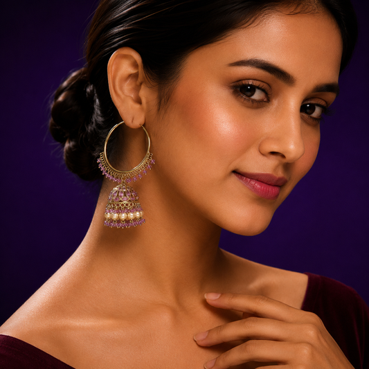 Ruhani Gold Plated Kundan Baali In Pearl Drops