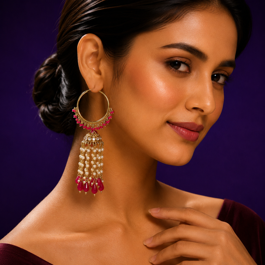 Raashi Polki Drop Earings In Pink For Women