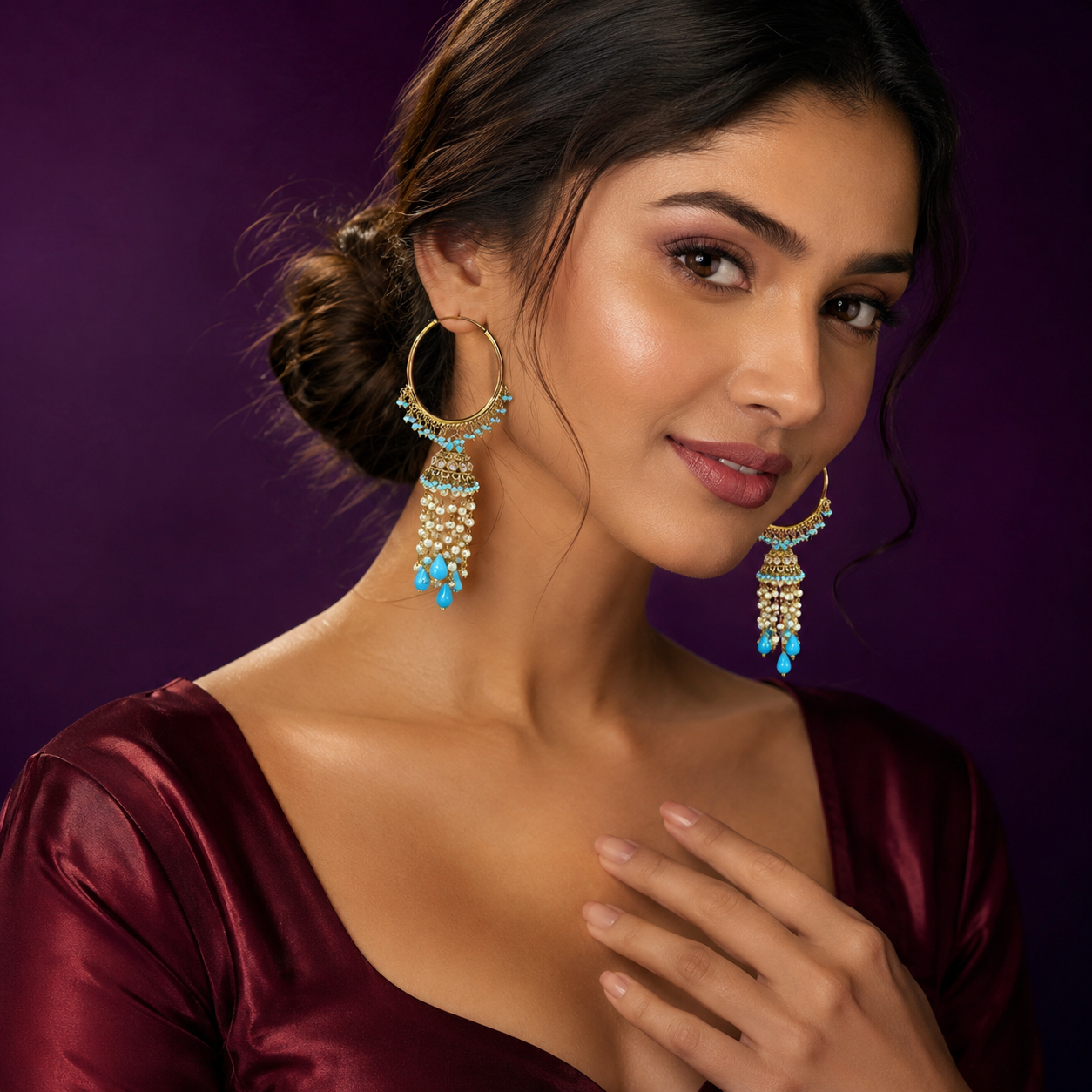 Raashi Polki Drop Earings In Turquoise For Women