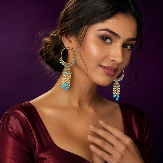 Raashi Polki Drop Earings In Turquoise For Women
