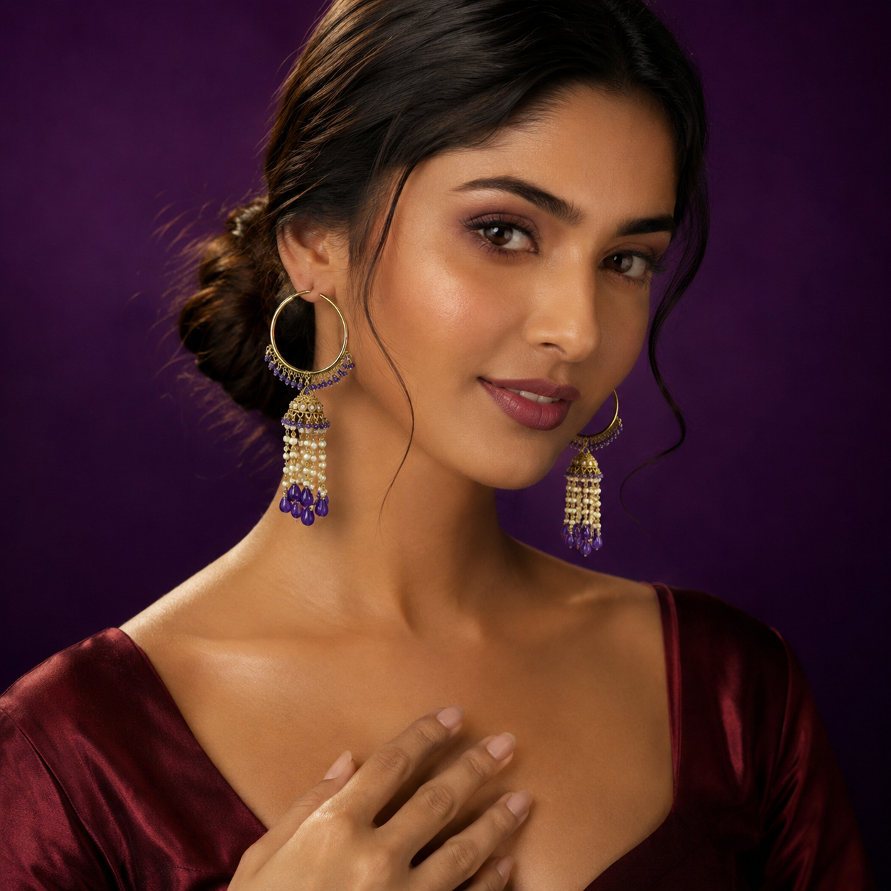 Jiya Beautiful Bali In Amethyst Polki Drop For Women