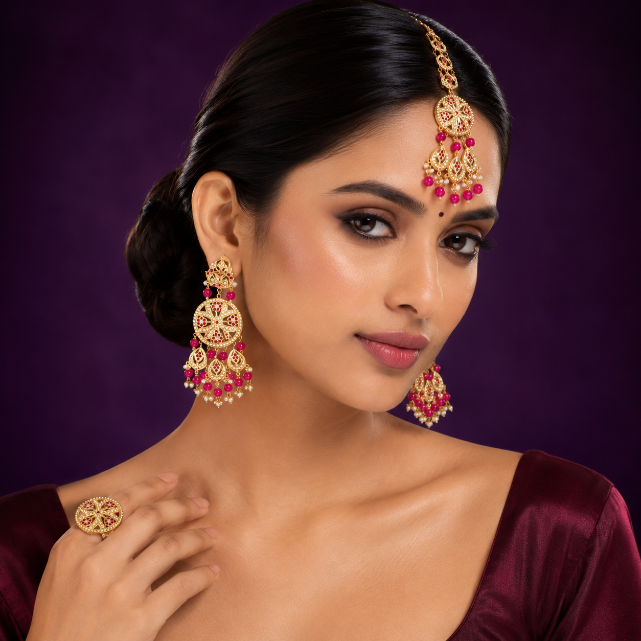 Manjeet Gold Plated Mangtika And Earings For Women