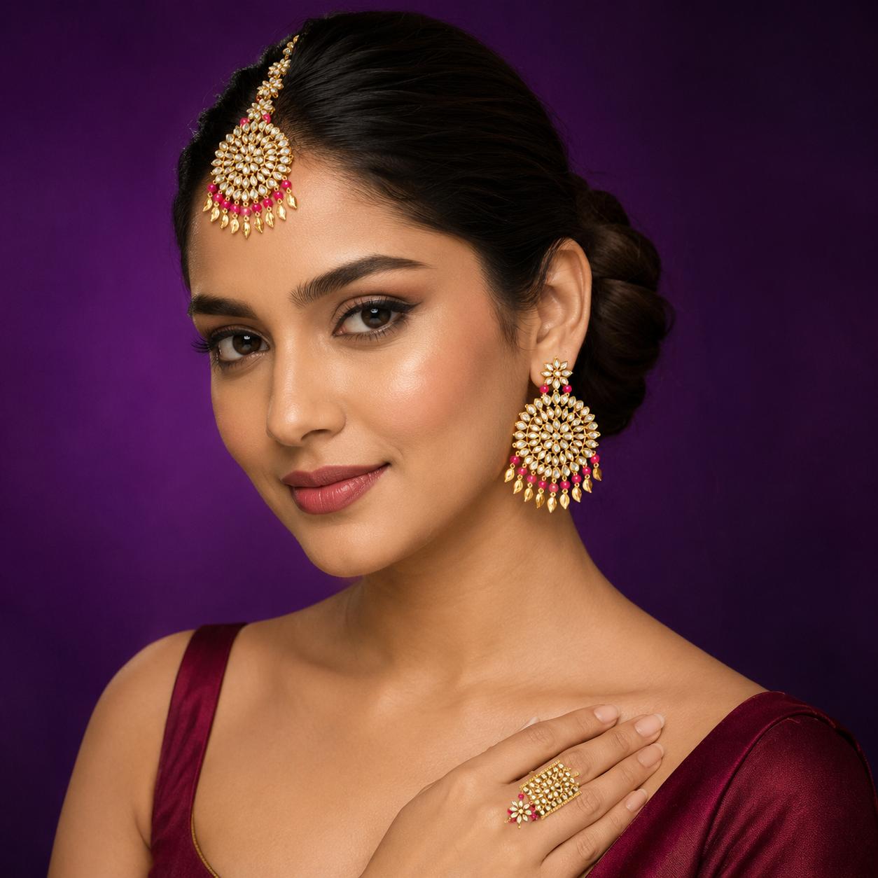 Manjeet Punjabi kundan Mnagtika And Earings For Women
