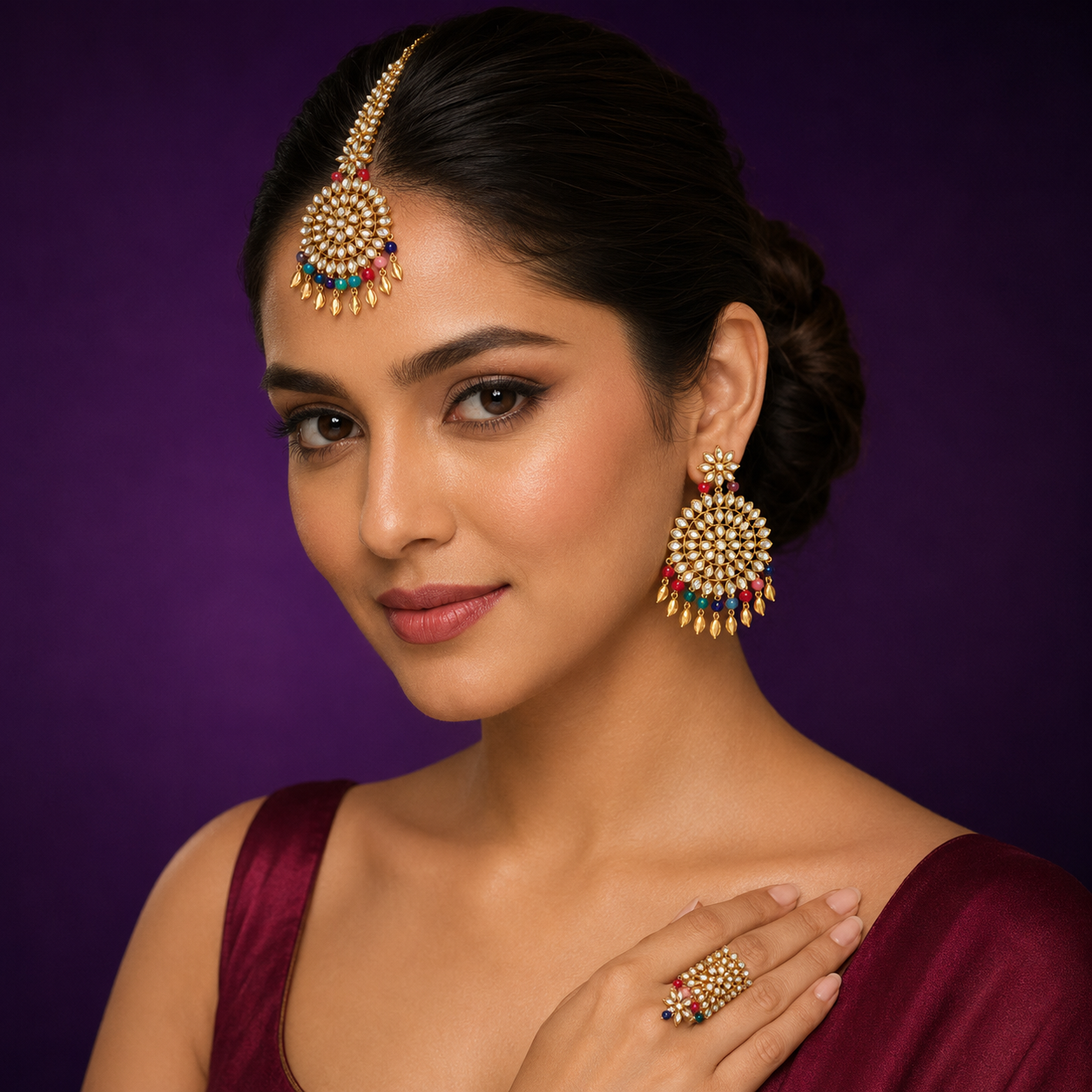 Manjeet Punjabi kundan Mnagtika And Earings In Multi Color For Women