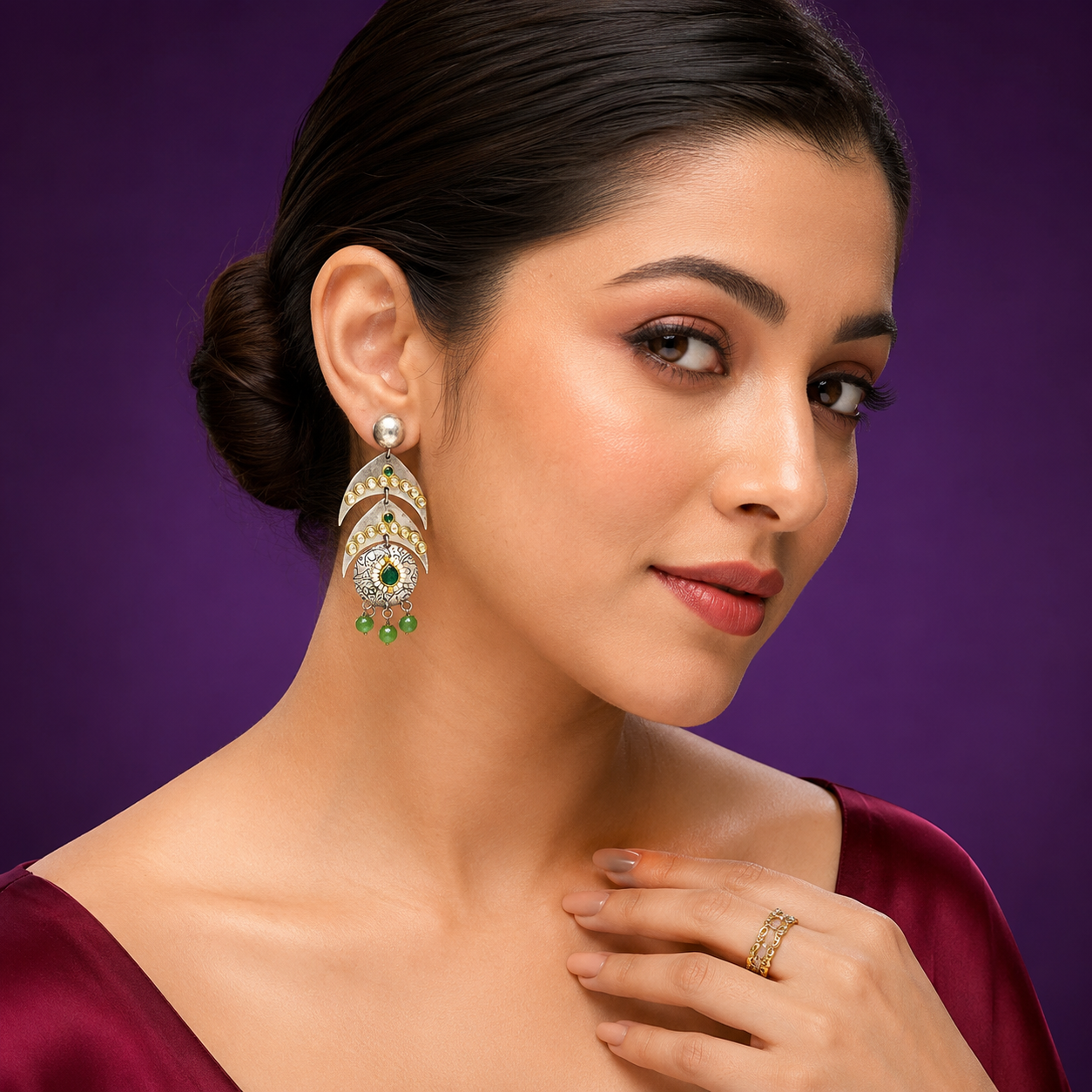 Yashika Silver Look Alike Earings In Emerald And Mint Drop For Women