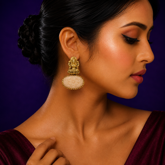 Lakshmi ji With Carved Stone Earring for woman