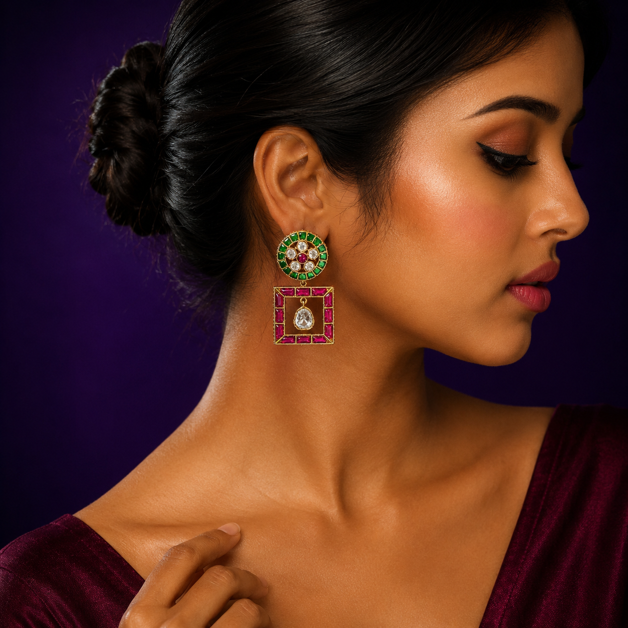 Square With Centre Mossanite Earring for woman