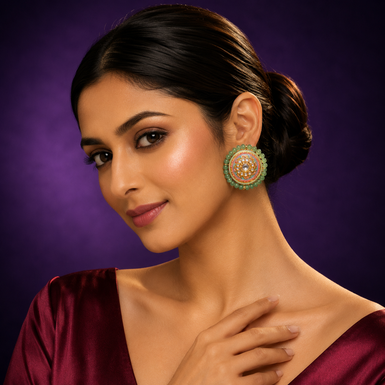 Meenakari Studs With Side Beading Studs for woman