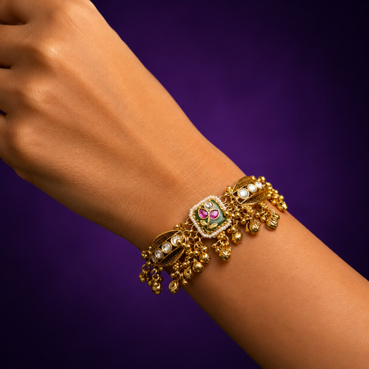 Leafy Pattern Gold Plated Rajwadi Bracelet for woman