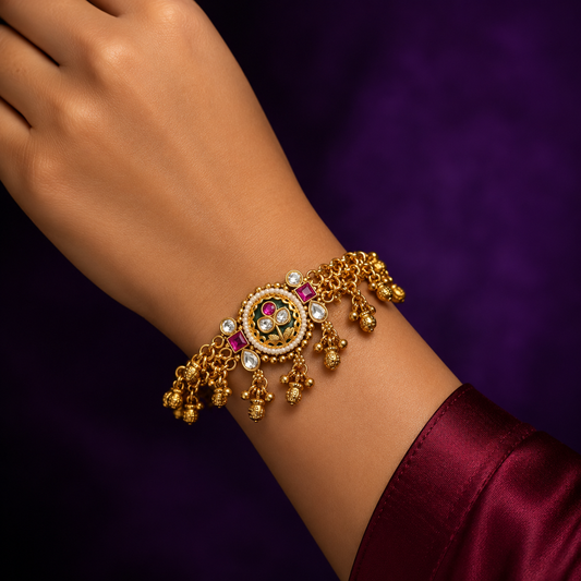 rajwadi gold plated with kundan stone bracelet for woman