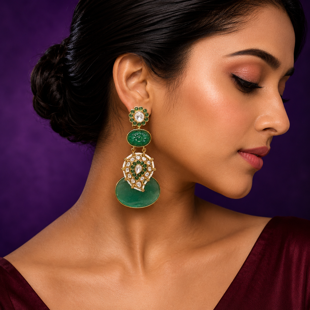 Carved Stone With Kundan Earring for woman