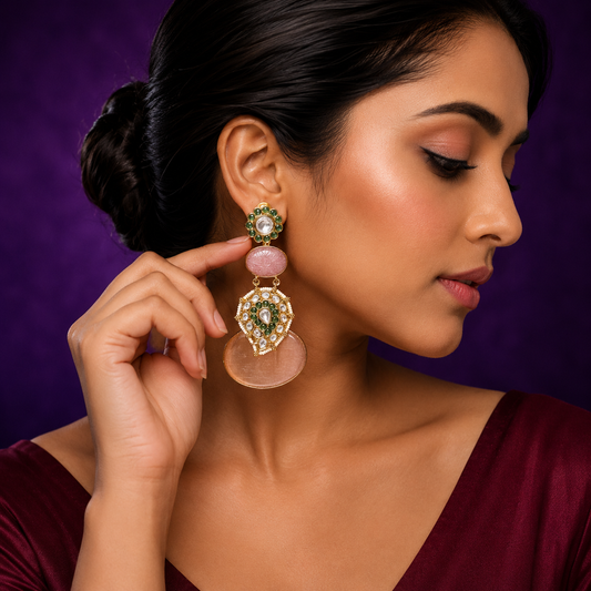 Carved Stone With Kundan Earring for woman