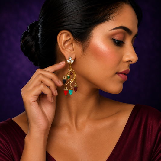 Colourful With Gold Finish Earring for woman