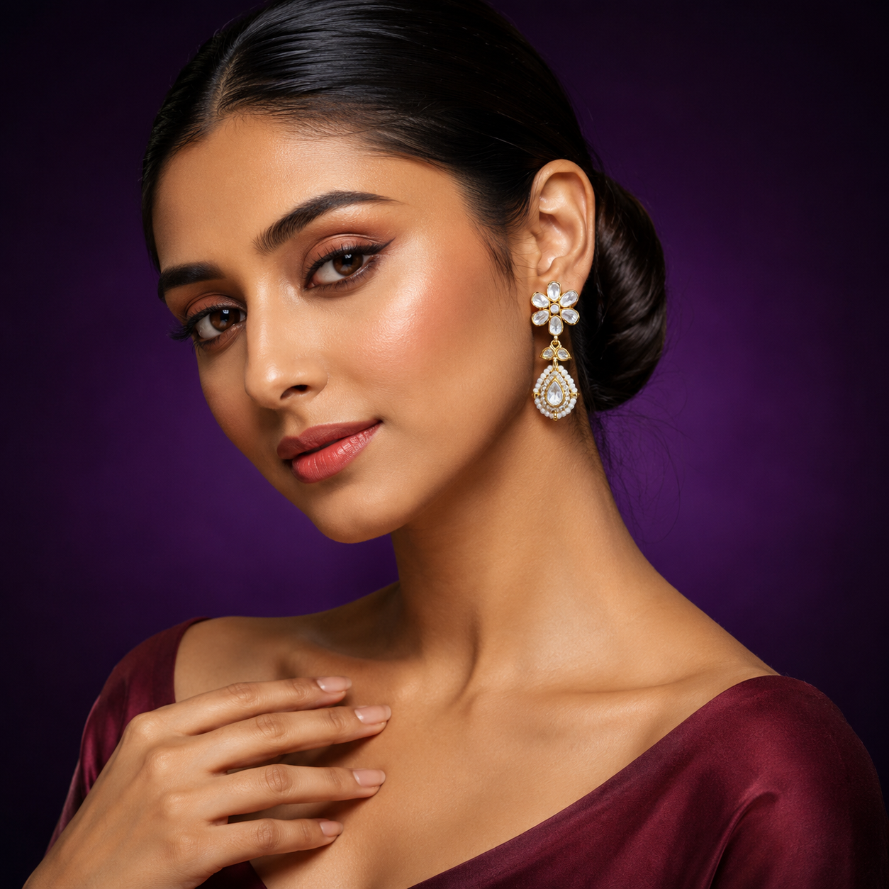 Polki With Pearl Beading Earring for woman