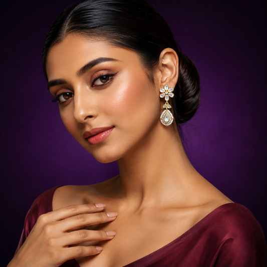 Polki With Pearl Beading Earring for woman