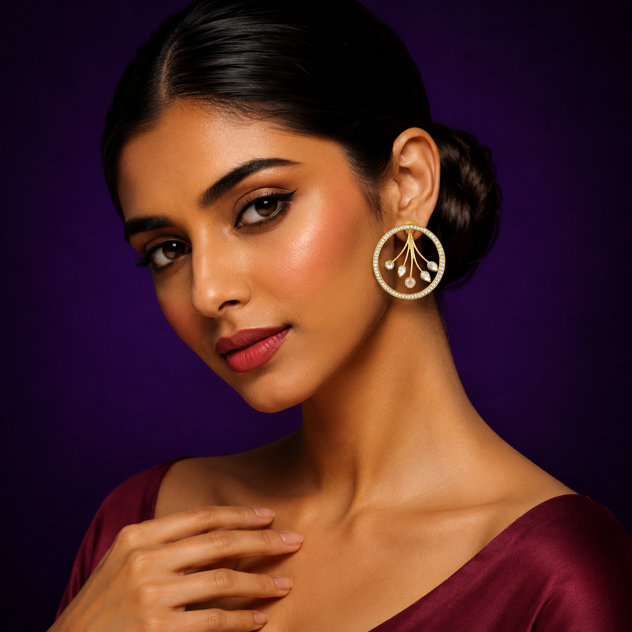Mossanite With Round Hoop Oversized Stud for woman
