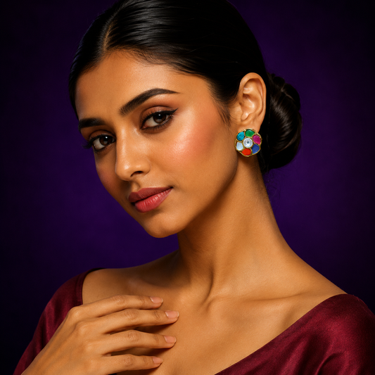 Navratan Kundan Studs for woman
