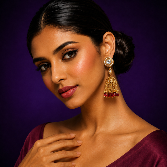 Polki With Hanging Beads Long Jhumka for woman