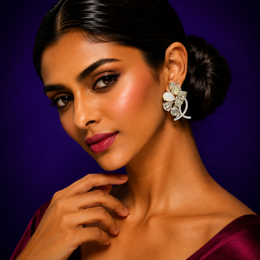 Half Flower With CZ Studs for woman