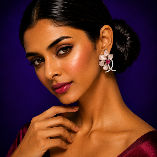 Half Flower With CZ Studs for woman