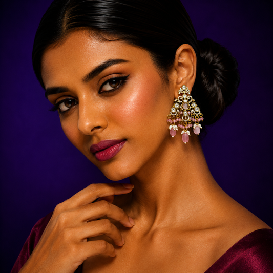 Pink Beading With Mangaltrai Earring for woman