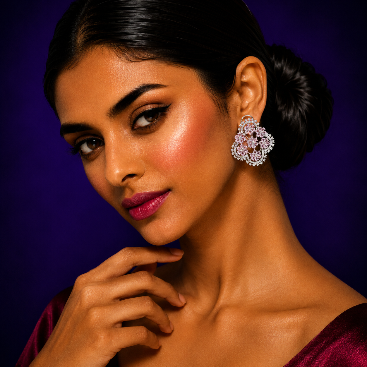 Floral With CZ Studs in pink for woman
