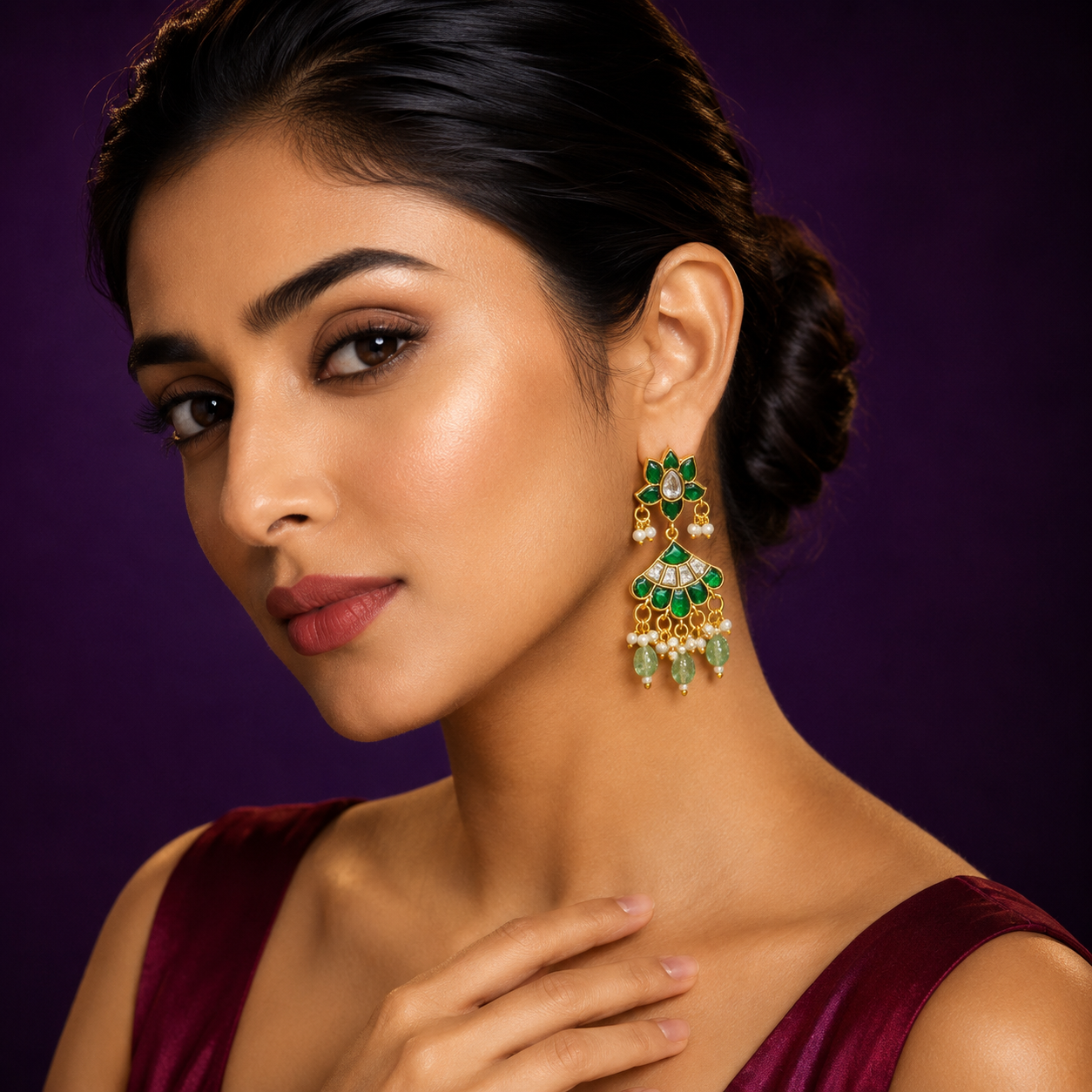 Paachi Kundan Earring in green for woman