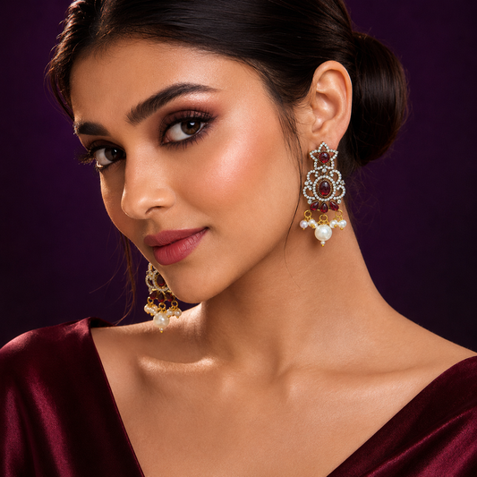 Star With Kunda Earring in maroon for woman