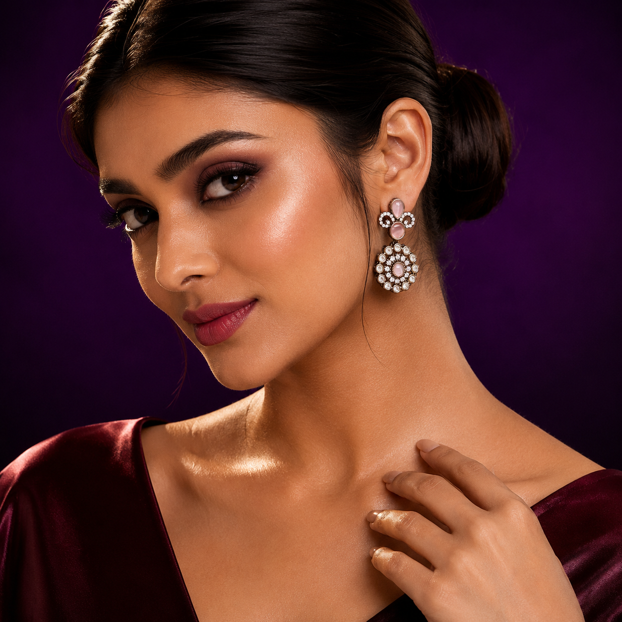 Cute Kundan Earring in pink for woman