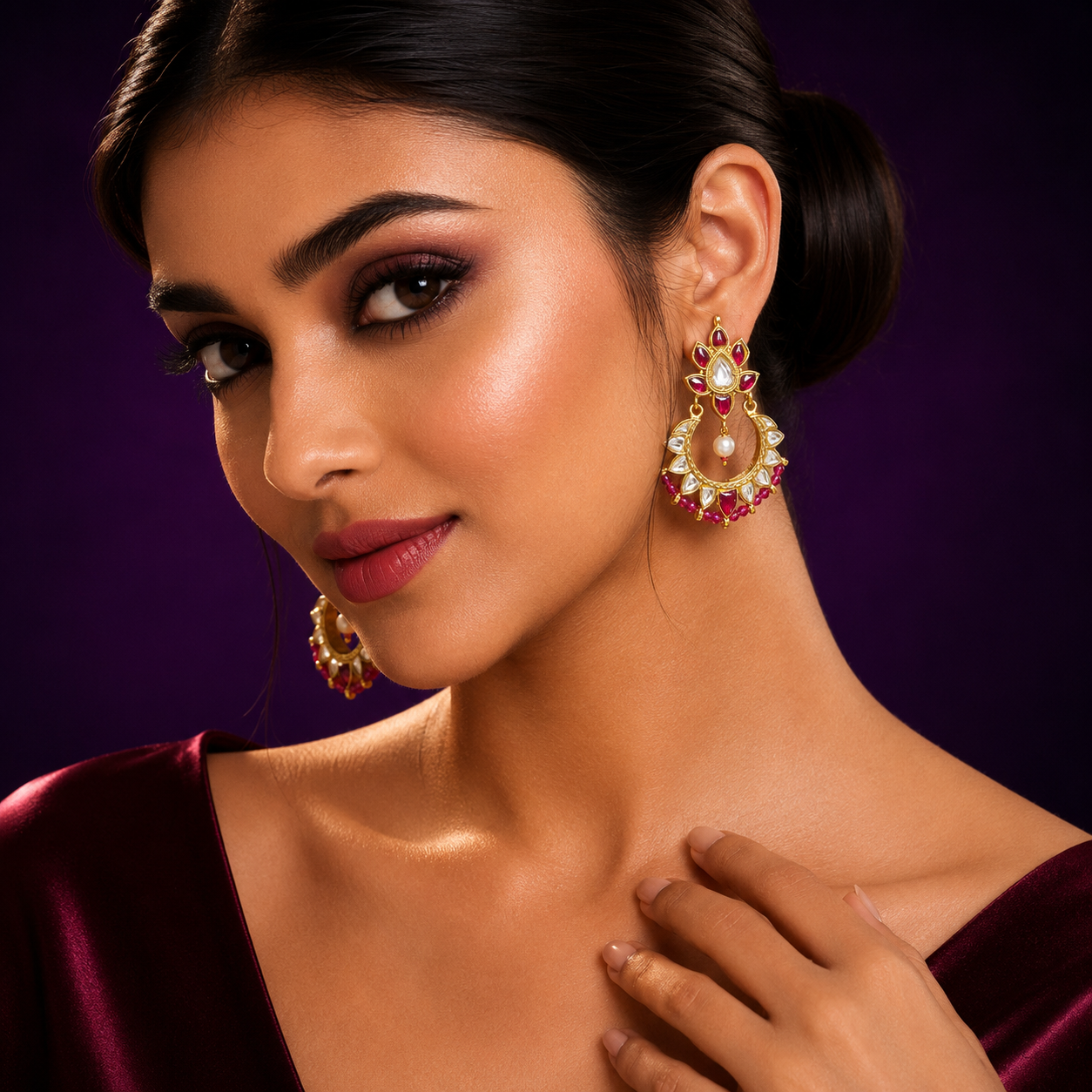 Takkar Kundan Chandbali Earring in pink for woman