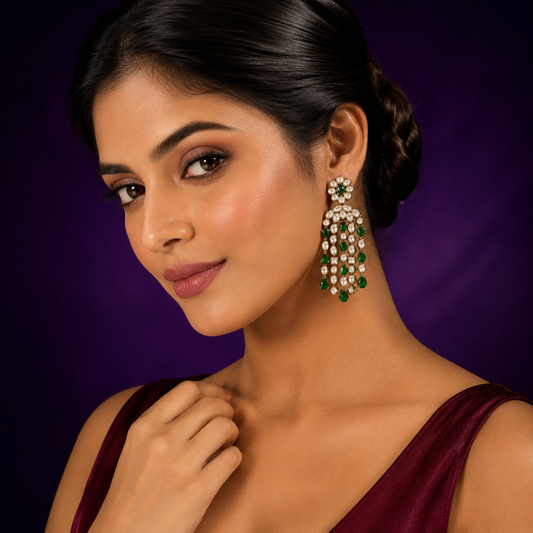 Three Layer Mossanite With Kemp Stones Earring in green for woman