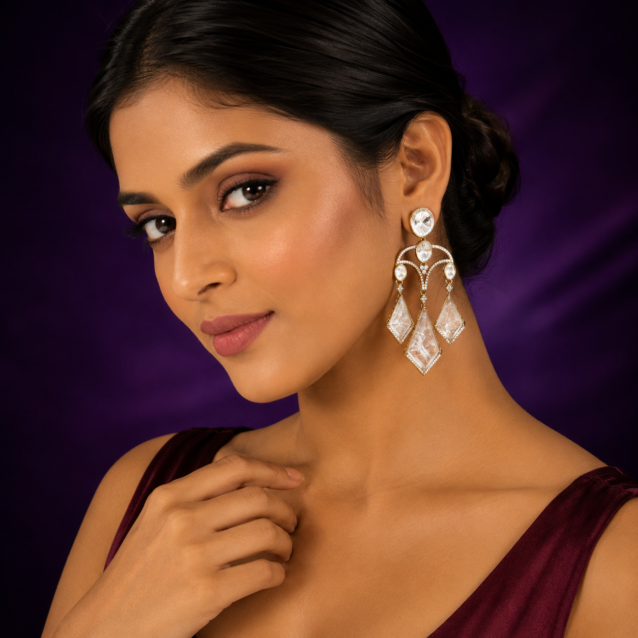 Long Earrings with Doublets In Mossanite in white for woman