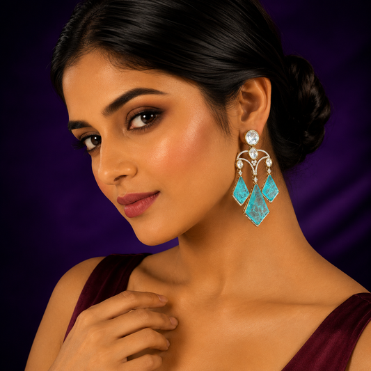 Long Earrings with Doublets In Mossanite in blue for woman