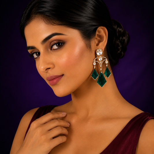 Long Earrings with Doublets In Mossanite in green for woman