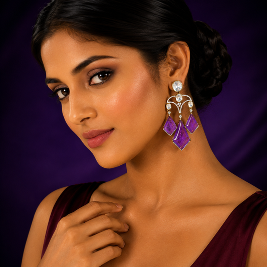 Long Earrings with Doublets In Mossanite in Purple  for woman