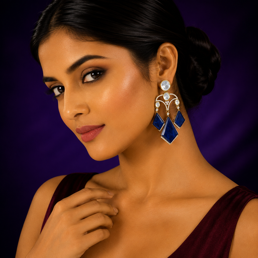 Long Earrings with Doublets In Mossanite in blue for woman