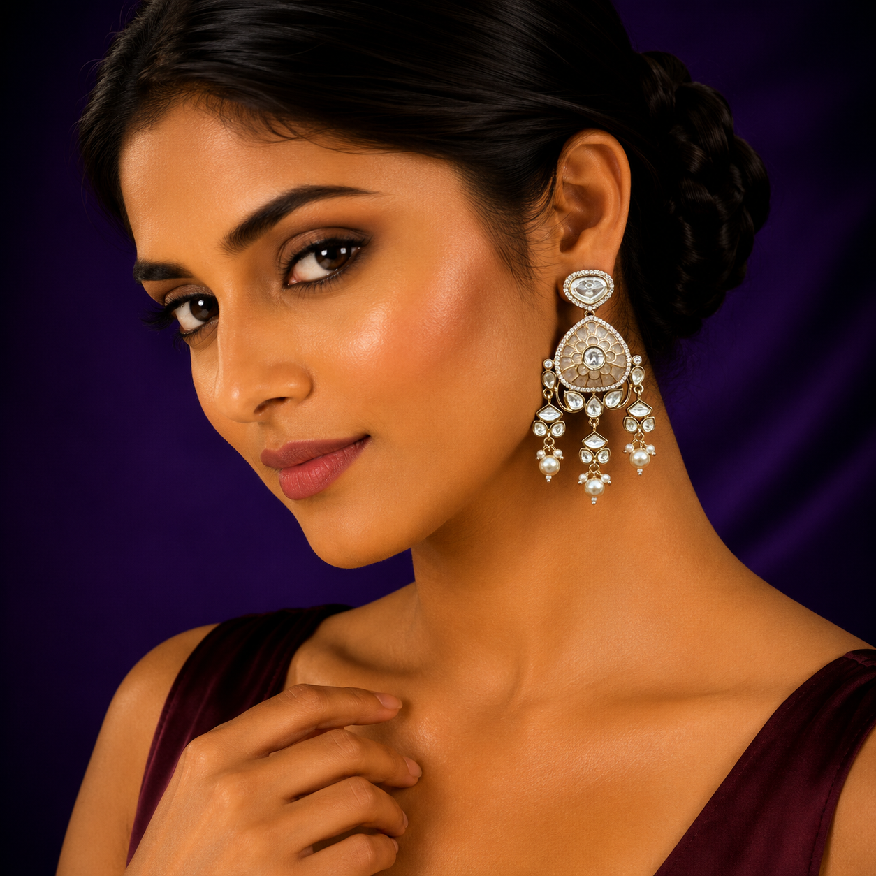 Meenakari Kundan Earring in White for woman