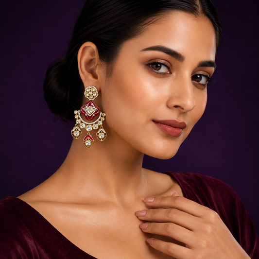 Enamelling With Mossanite Earring in red for woman