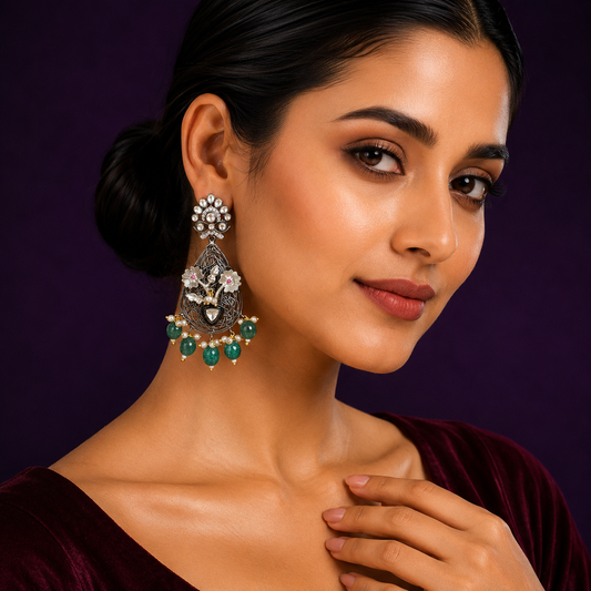 Nest With Kundan Earring in green for woman