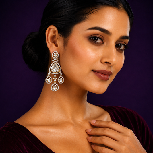Mossanite Hanging Earrings in White for woman